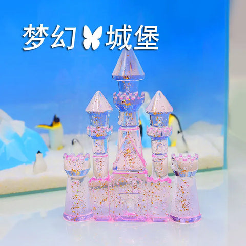 Aquarium Landscaping Crystal Castle Simulation Windmill/Fishtail/Carriage Healing Creative Decoration Underwater World Scenery